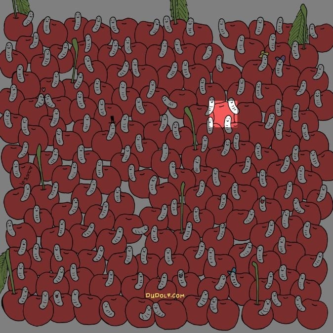 Mīklu ērgļu acīm: 30 sekunžu laikā atrodi ķirsi bez tārpa.