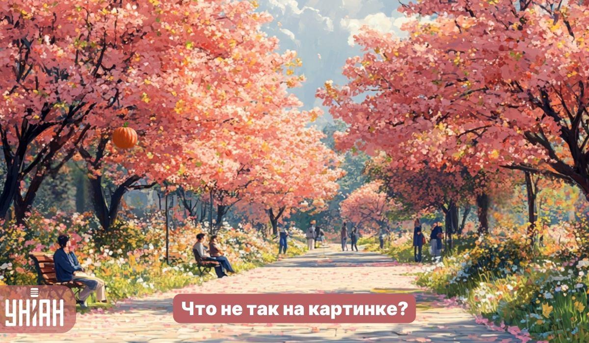 Atrodi dīvainu kļūdu parkā ar sakurām 5 sekundēs: vienkāršs IQ tests.